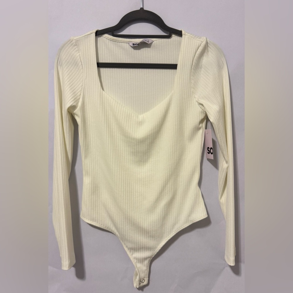 SO Ivory Ribbed Bodysuit with Long Sleeves
